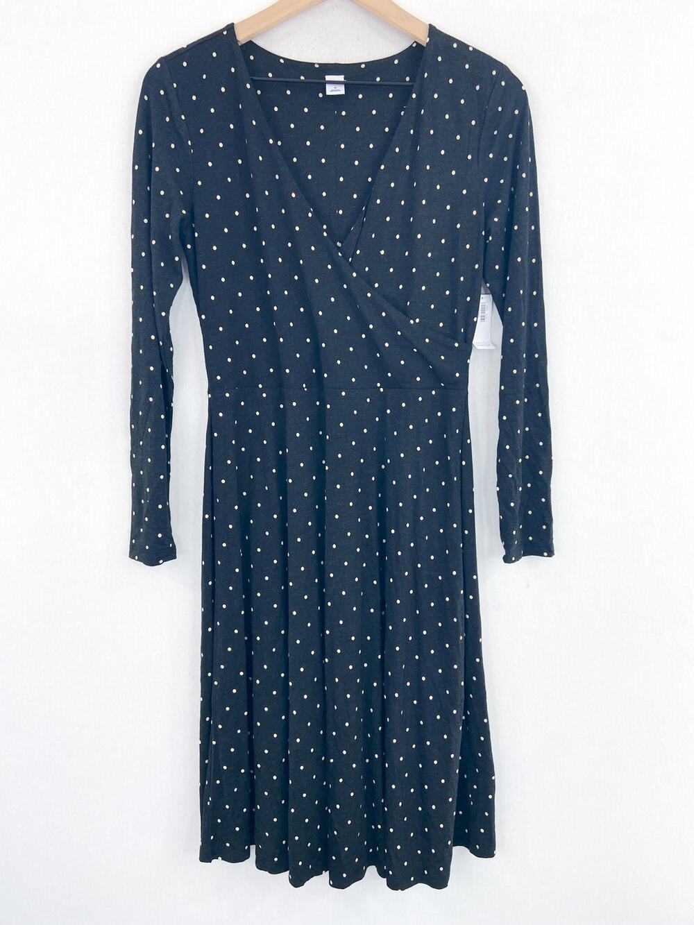 NEW Old Navy Women's Faux Wrap Surplice Gray Polka Dot Jersey Dress size Medium